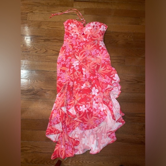 Amanda Uprichard 🌸 Floral Ruffle Halter Estrada Dress in Azalea Size Large - Picture 10 of 16